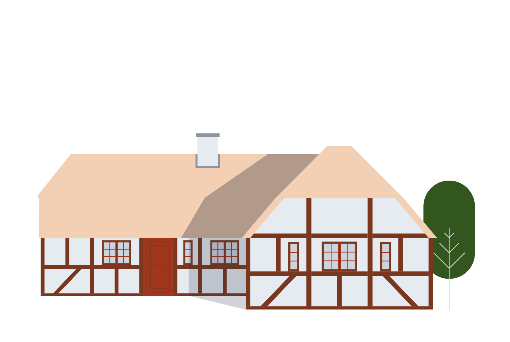 Illustration af bindningsværkhus